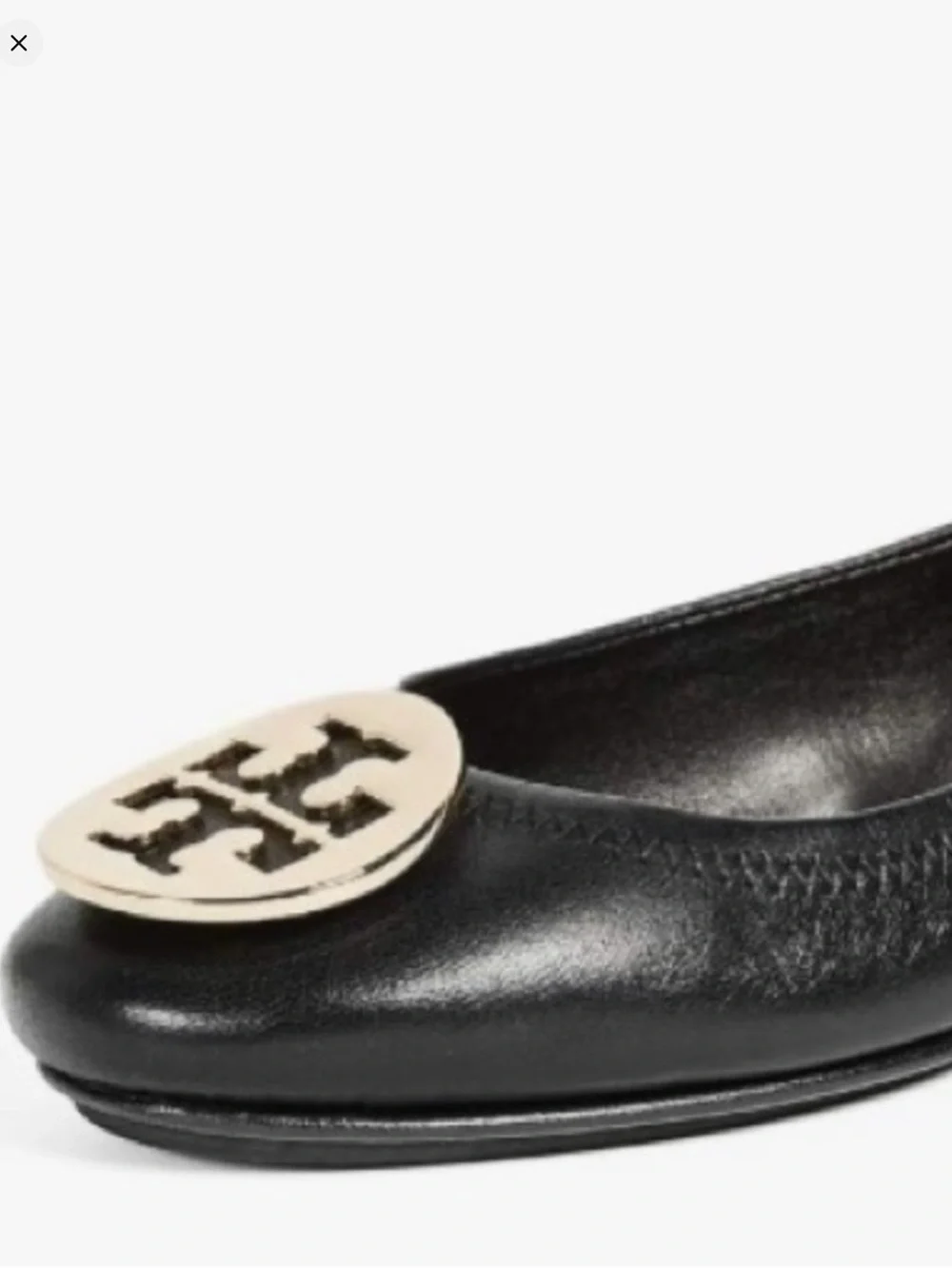 Tory Burch Minnie Leather Travel Ballet Flats Gold Logo Medallion Black Size 8